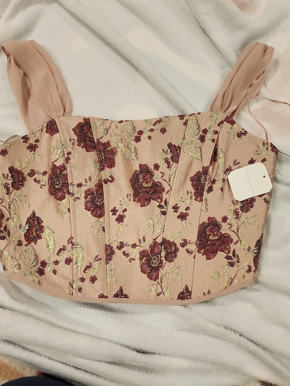 Altar'd State Blush Pink Floral Embroidered Crop Top